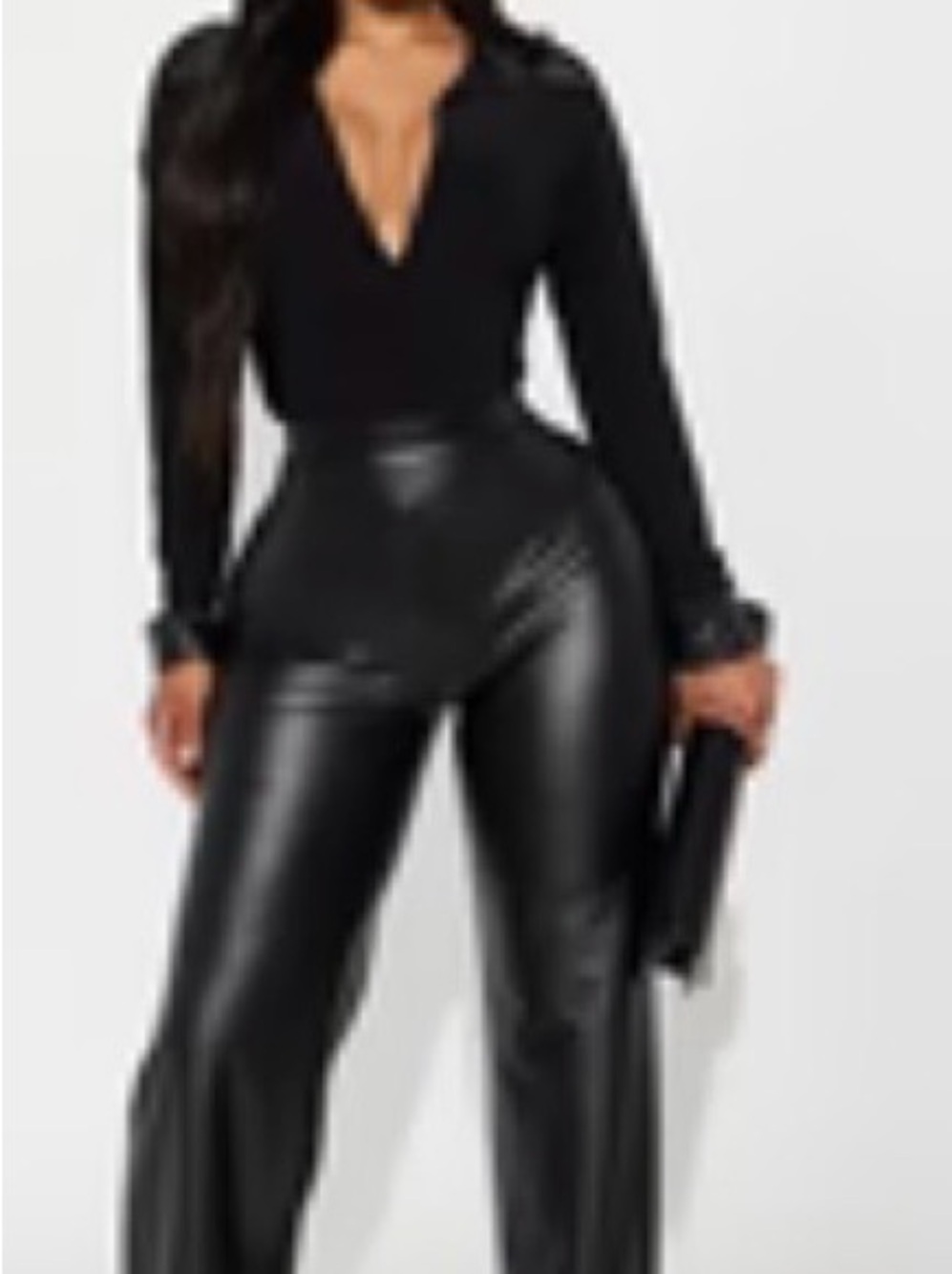 Fashion Nova High-Waist Faux Leather Wide-Leg Pants - Black